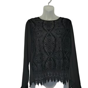 Jolt Oversized Small Sheer Velvet Burnout Lac Trim Long Sleeve Top Whimsigoth